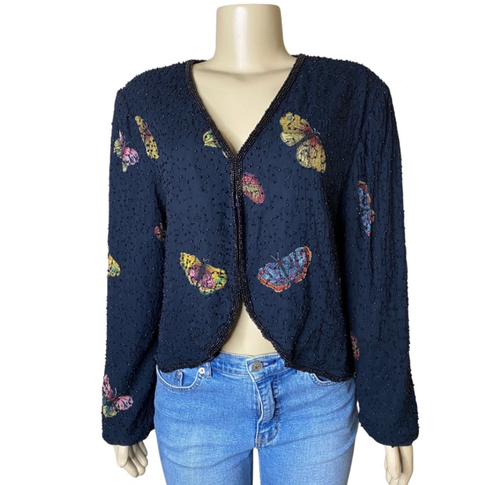 Vintage 90’s Romantic Butterfly Sequin Crop Blazer Whimsigoth Size L-XL